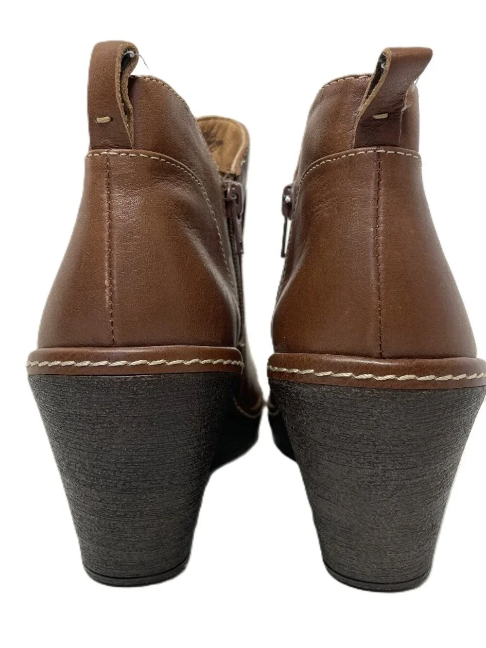 Sofft Ankle Boots Womens 9 M Brown Leather X Accent Side Zip Wedge Heel Booties
